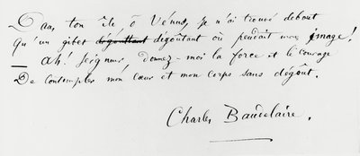 「Voyage a Cythere」詩の最後にサイン入り 作： Charles Pierre Baudelaire